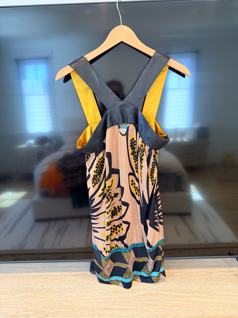 Marciano Multicolor Sleeveless Dress with Black Faux-Leather Straps